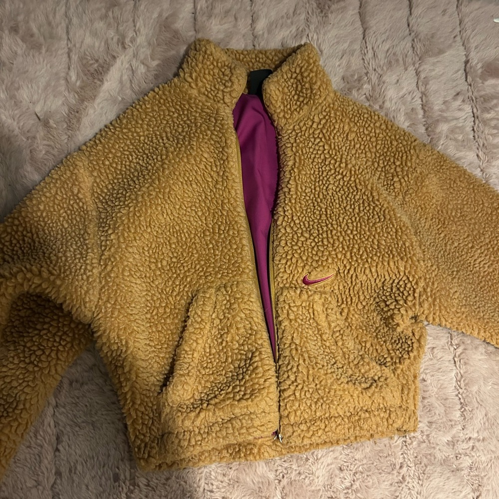 Nike Tan Sherpa Jacket with Pink Interior